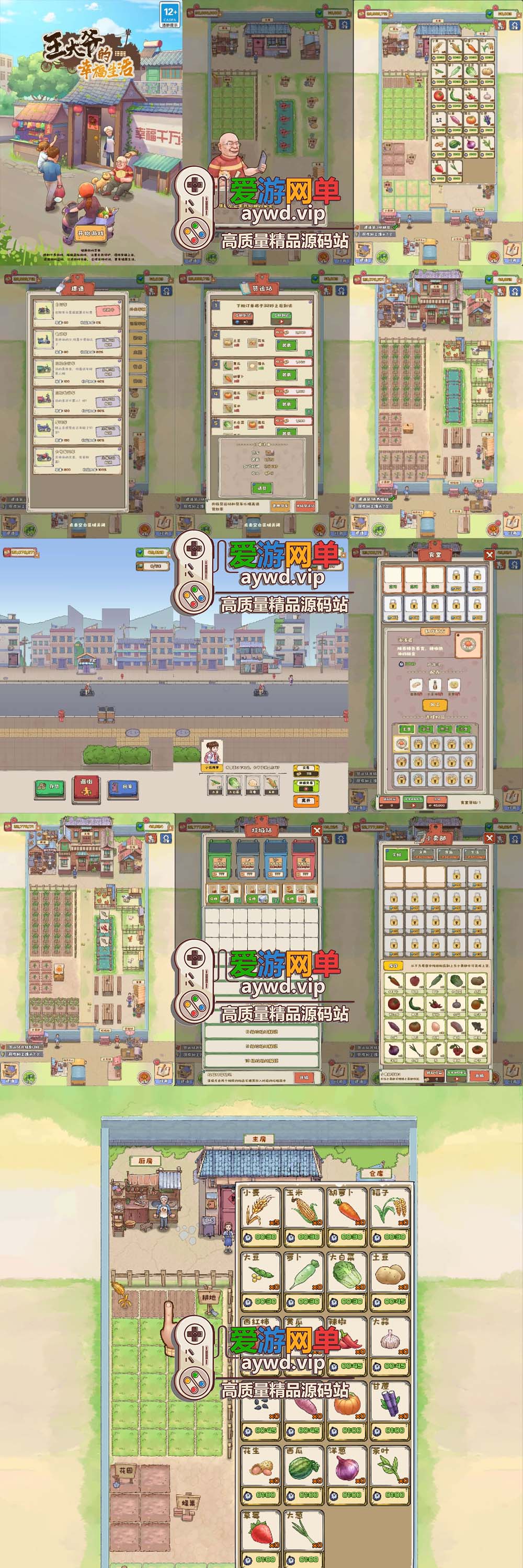 爱游网单亲测【王大爷的幸福生活内购版】三网H5游戏最新整理WIN系服务端免广告内购种田小游戏免虚拟机一键启动